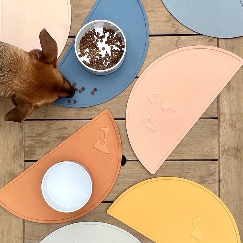 Waterproof Silicone Pet Bowl Mat, Food Safe, Half Moon Design