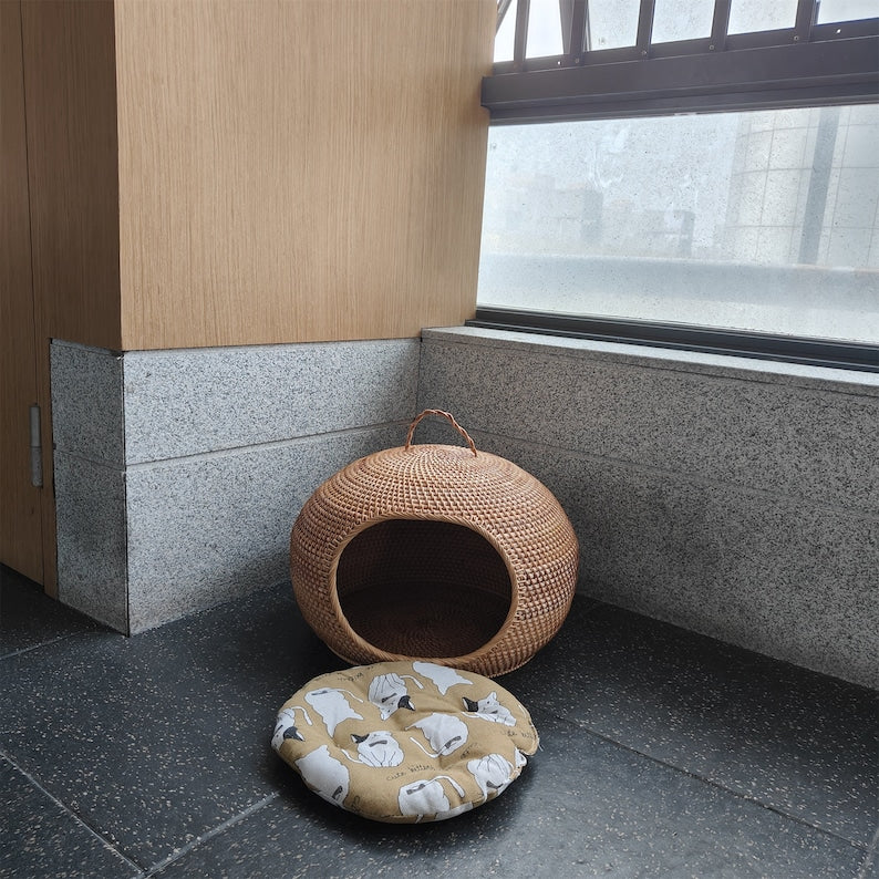 Rattan weave pets nest,rattan cat house,cat bed with cushion,rattan dog house,suitable for small pet, multiple options available
