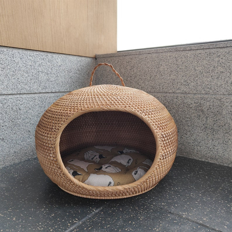 Rattan weave pets nest,rattan cat house,cat bed with cushion,rattan dog house,suitable for small pet, multiple options available