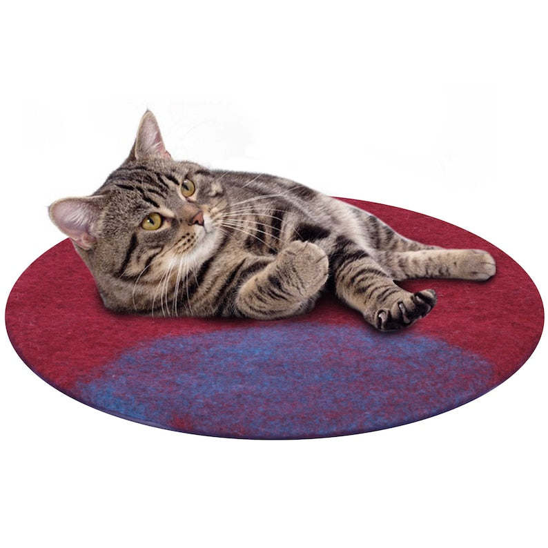 Handmade Merino Wool Cat Bed Pad: Organic Round Pet Mat