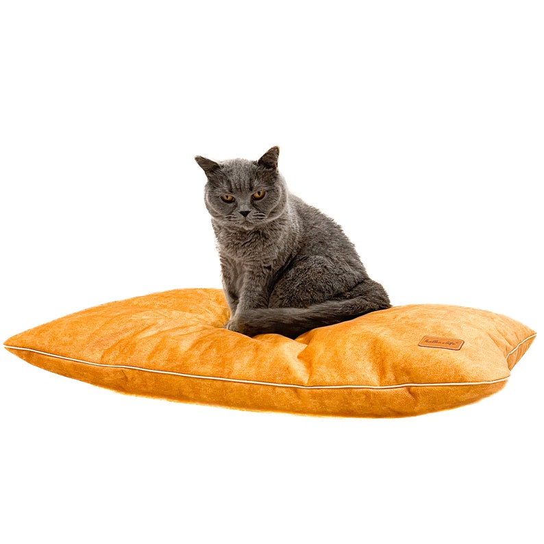 Yellow Velvet Dog Pillow Bed, Durable Pet Cushion