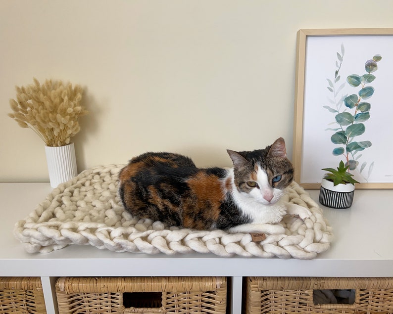 Chunky knits cat bed, merino wool pet bed, Warm and natural merino wool chunky knit cat bed, flat cat bed, Indoor cat house