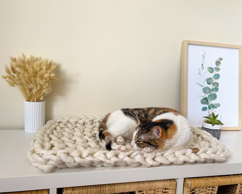 Chunky knits cat bed, merino wool pet bed, Warm and natural merino wool chunky knit cat bed, flat cat bed, Indoor cat house