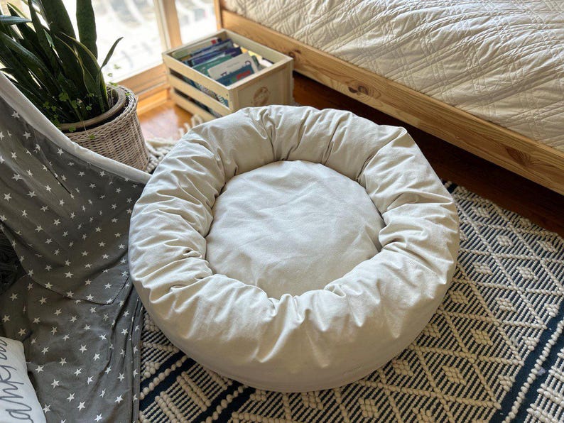 Organic Cotton Canvas Dog Bed: Removable Cover, Natural Fill - Made in USA