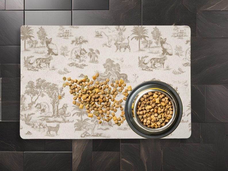 Cute Cat Bowl Mat Pink Girl Cat Food Mat Cat Toile Sweet Luxury Aesthetic Placemat Non Slip Floor Mat Kitchen Cat New Kitten Gift Cat Owner