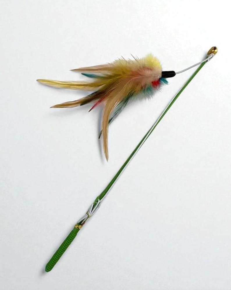 Feather Cat Wand Toy – Interactive Teaser Stick for Cats, Sensory Enrichment Cat Toy, Durable Play Wand, Unique & Custom Gift for Cat