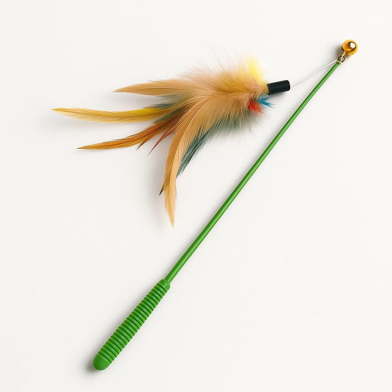 Feather Cat Wand Toy – Interactive Teaser Stick for Cats, Sensory Enrichment Cat Toy, Durable Play Wand, Unique & Custom Gift for Cat