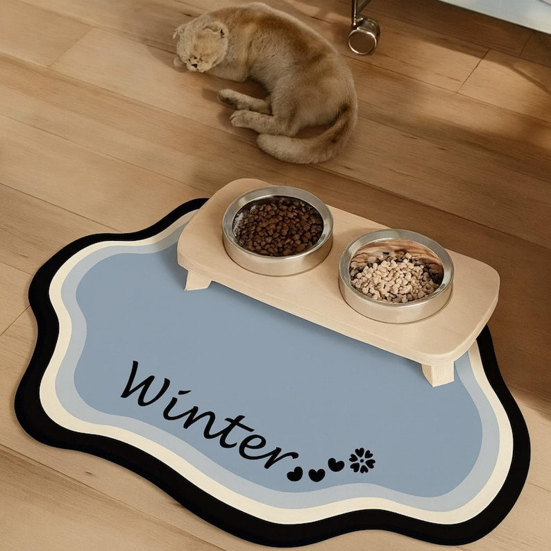 Personalized Pet Feeding Mat: Wavy Dog Bowl Placemat, Non-Slip