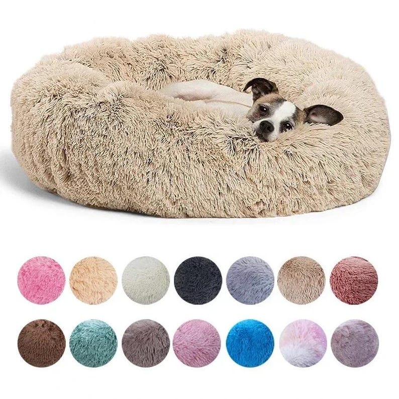 Round Plush Calming Pet Bed for Dogs & Cats – Winter Warm, Washable, Non-Slip, Soft Donut Bed for Small to Large Pets
