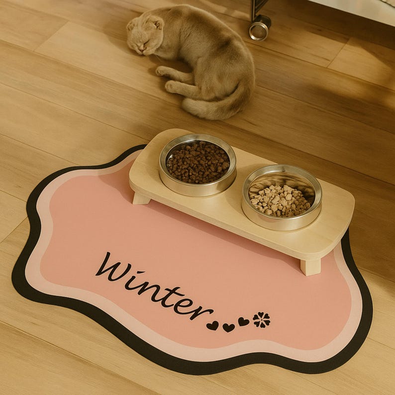 Personalized Pet Feeding Mat: Wavy Dog Bowl Placemat, Non-Slip