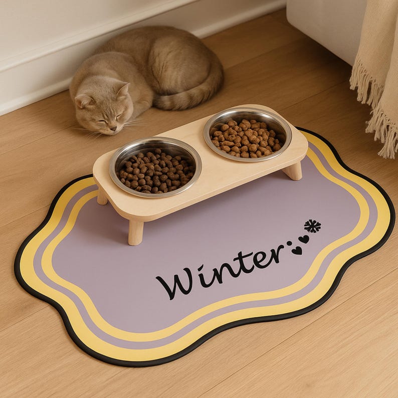 Personalized Pet Feeding Mat: Wavy Dog Bowl Placemat, Non-Slip