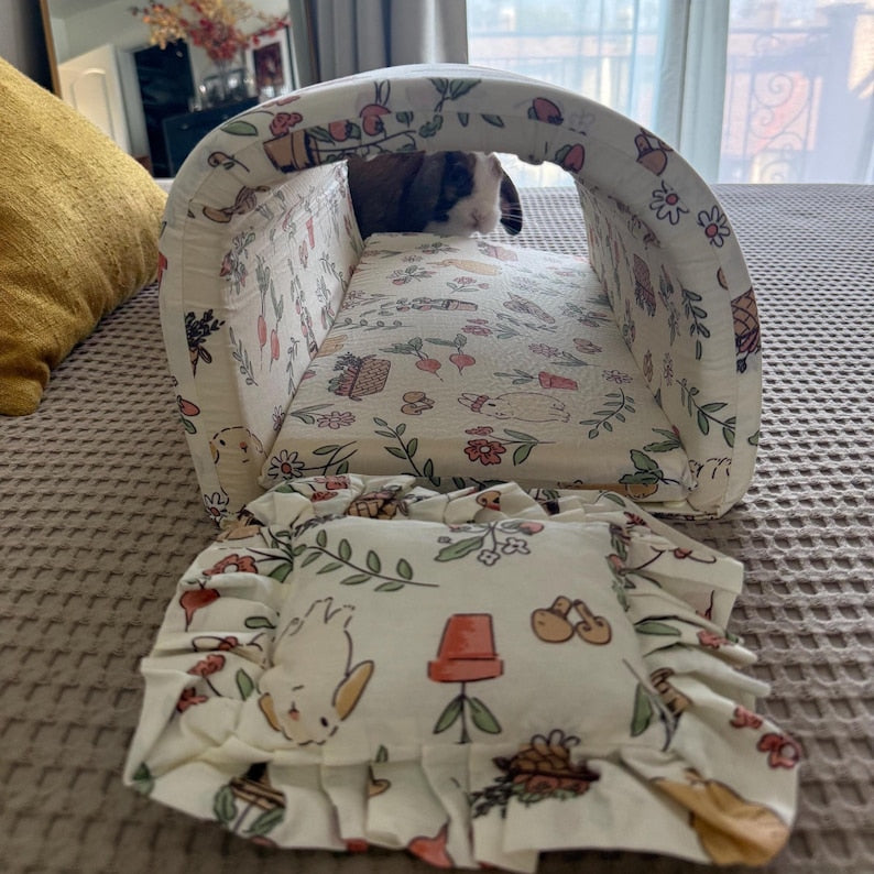 Washable Cotton Bunny Tunnel: Cozy Rabbit Hideout Bed & Play Burrow