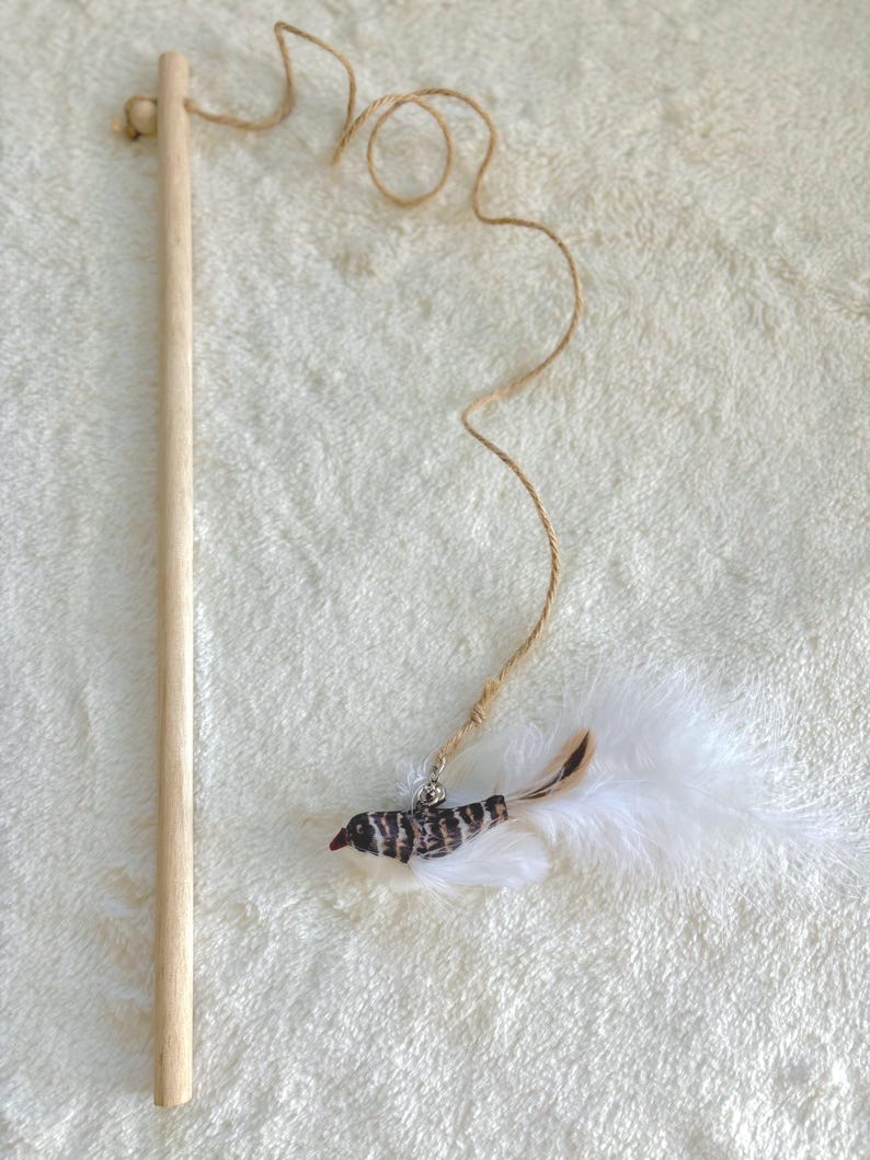 Cat Toy Wand Feathered Bird Teaser for Interactive Play