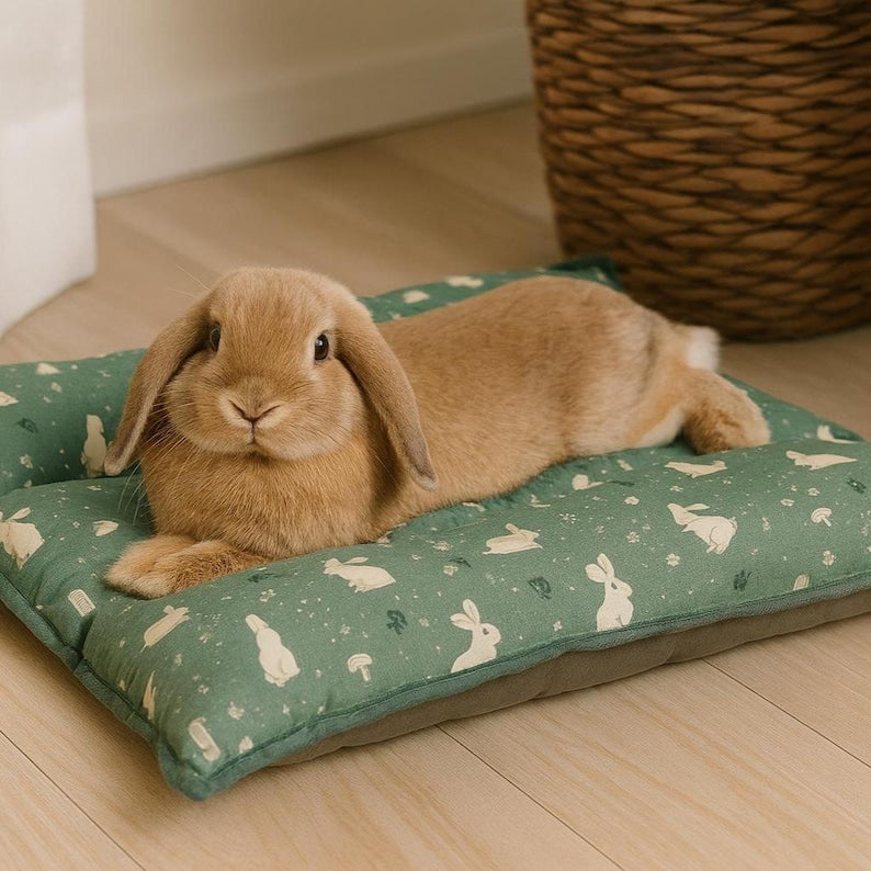 Bunny Burrow Snuggle Bed: 100% Cotton Reversible Flop Bed for Rabbits and Small Pets