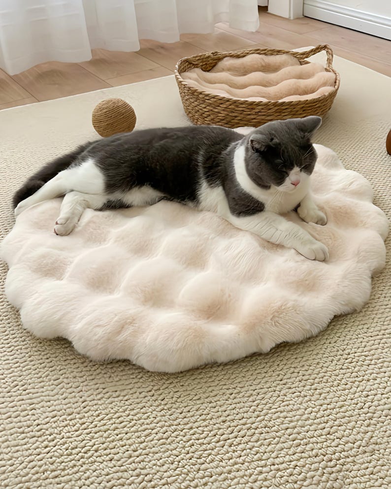 Zoilapethouse Plush Pet Bed – Soft Rabbit Fur Blanket Mat for Cats - Dogs – Warm Winter Cushion Round & Rectangular