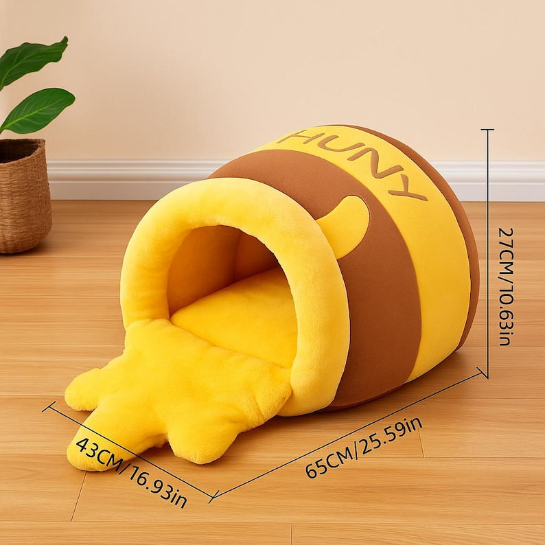 Honeycomb Cat Sofa Bed – XL Cozy Dome, Plush Indoor Pet Couch (Yellow/Brown),Washable & Non-Slip