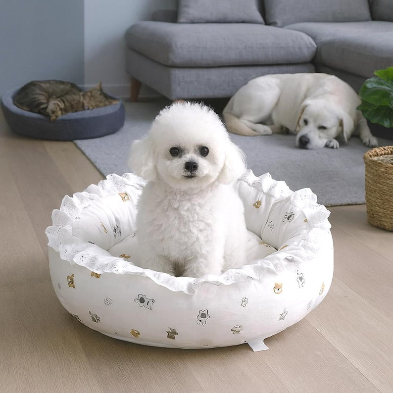Lace Pet Bed: Round Cotton Dog & Cat Bed, Coquette Home Decor