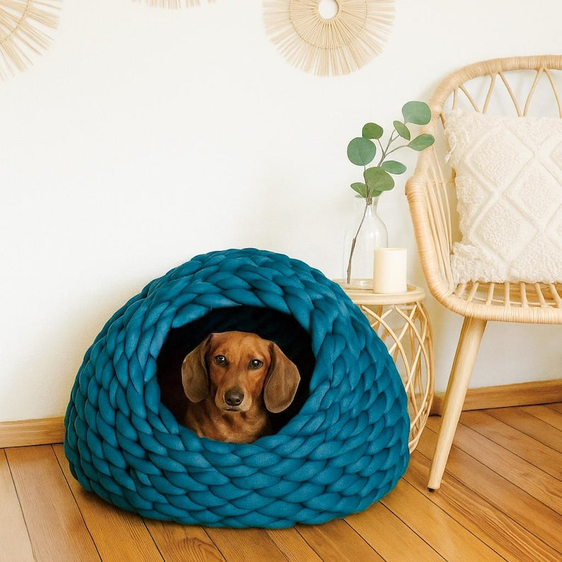 Dog cave | Cat cave "Emma" | Cat basket | Dog basket | Cat bed | Dog basket | Cat basket | Made of organic cotton | Knitted cave |