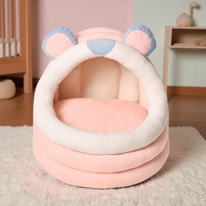 Soft Enclosed Tent Pet House – Cozy Cave Bed for Cats & Small Dogs, Removable Cushion