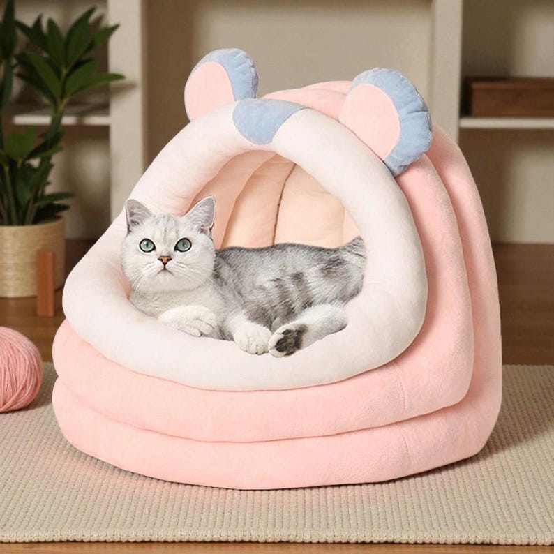 Soft Enclosed Tent Pet House – Cozy Cave Bed for Cats & Small Dogs, Removable Cushion