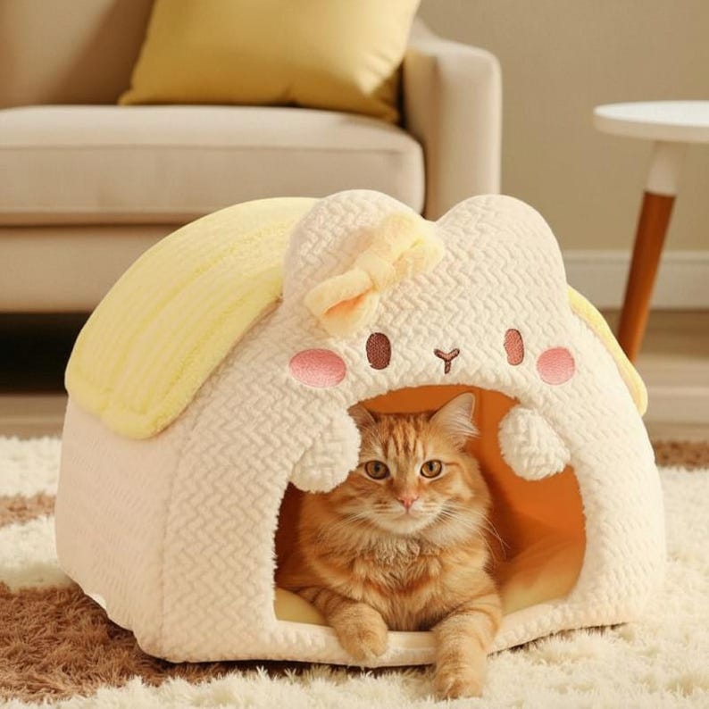 Bunny House Pet Cave – Plush Cat Bed & Cozy Hideaway