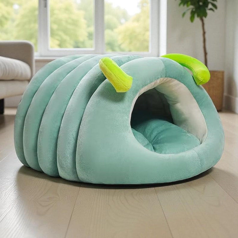 Handcrafted Caterpillar Tunnel Pet Bed, Washable Cat Den, Cozy Dog Burrow