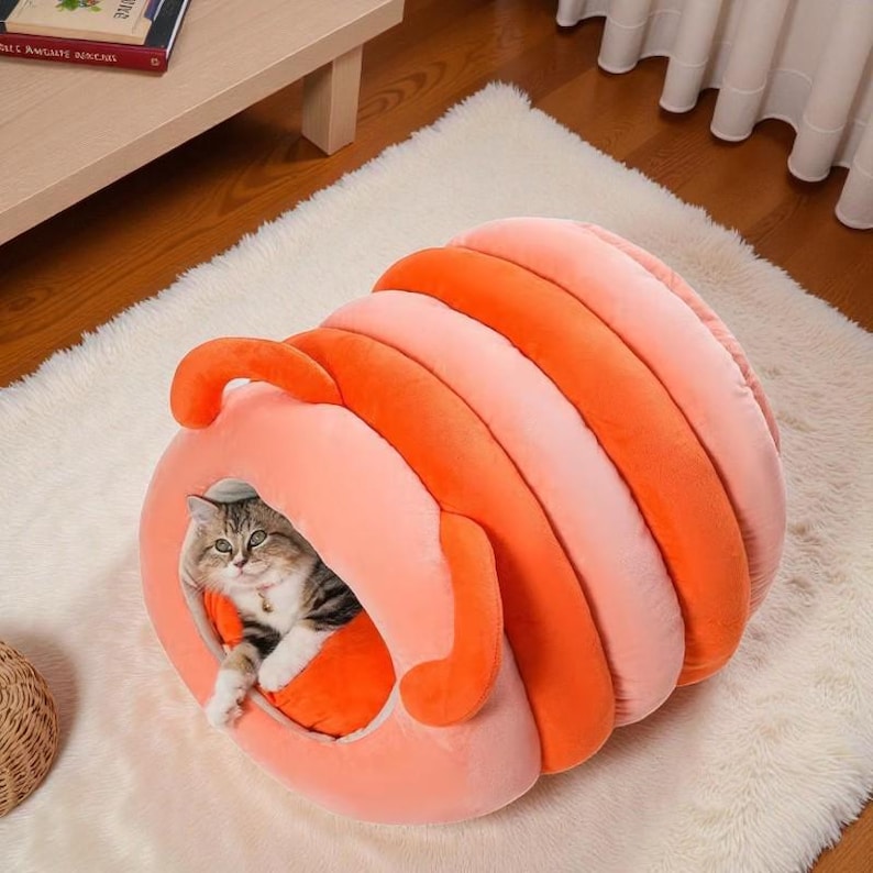 Handcrafted Caterpillar Tunnel Pet Bed, Washable Cat Den, Cozy Dog Burrow