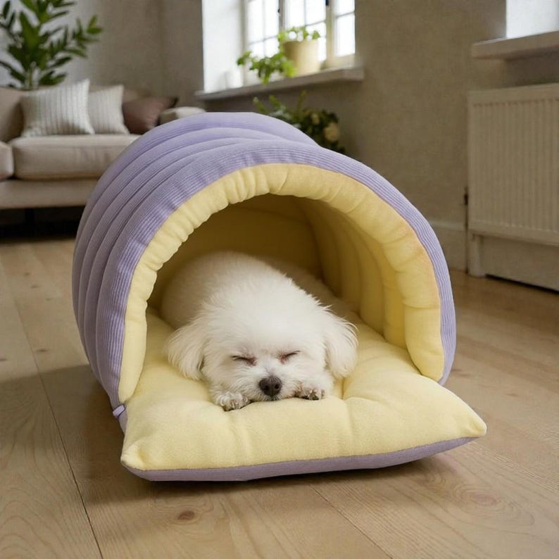Handcrafted Ribbed Tunnel Pet Bed, Cozy Cat Pod and Soft Dog Snuggle Den
