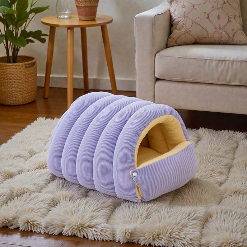 Handcrafted Ribbed Tunnel Pet Bed, Cozy Cat Pod and Soft Dog Snuggle Den