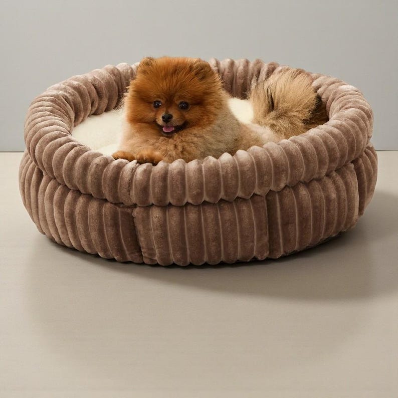 Donut Plush Pet Bed – Fluffy Round Calming Bed for Cats & Small Dogs