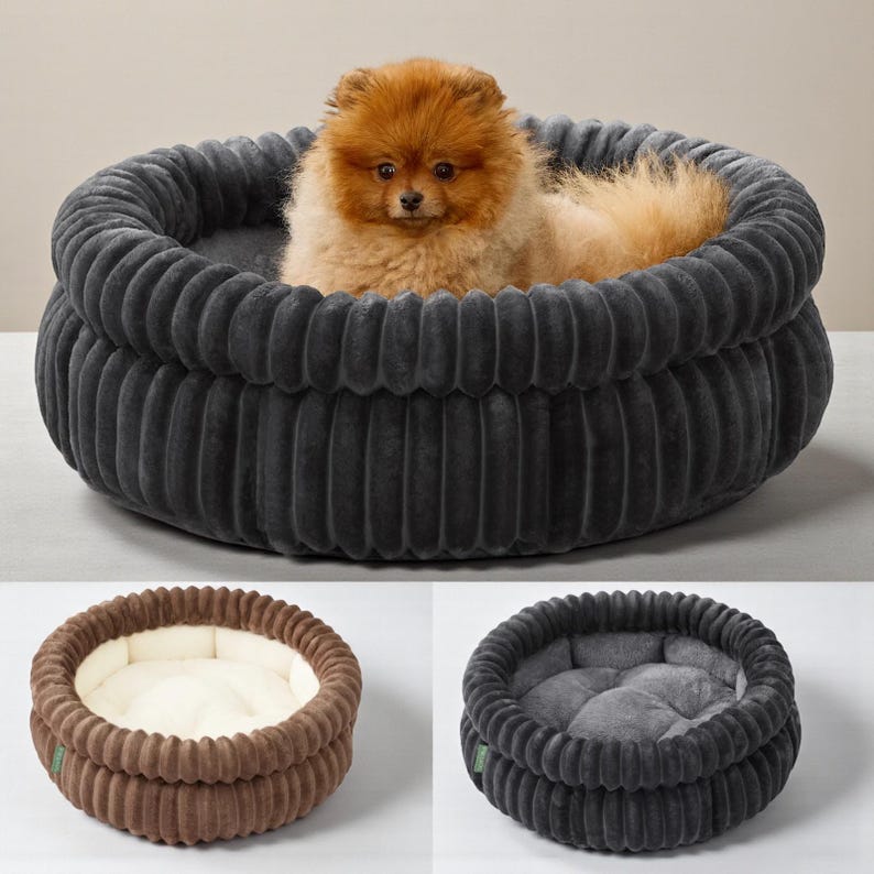 Donut Plush Pet Bed – Fluffy Round Calming Bed for Cats & Small Dogs