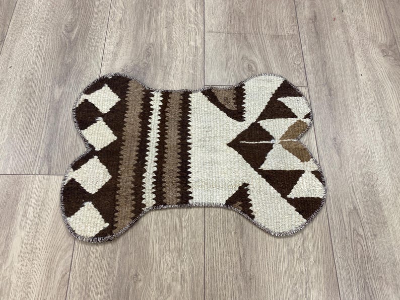 Dog Food Mat, Handmade Kilim Pet Rug, Sustainable Small Wool Carpets, Dog Moms Gift