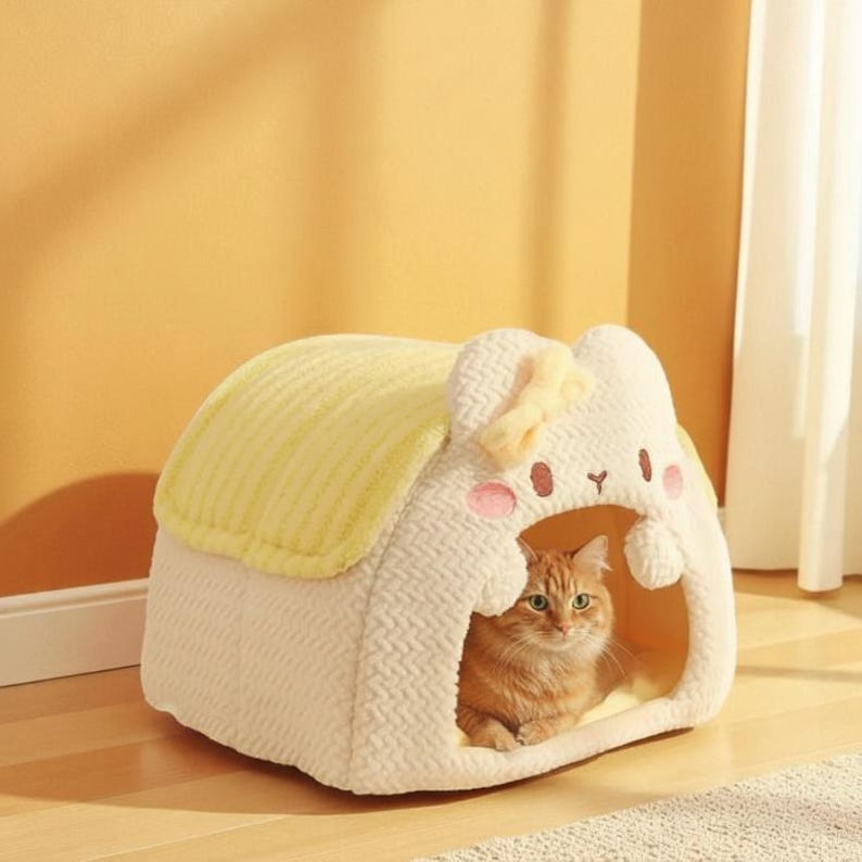 Bunny House Pet Cave – Plush Cat Bed & Cozy Hideaway