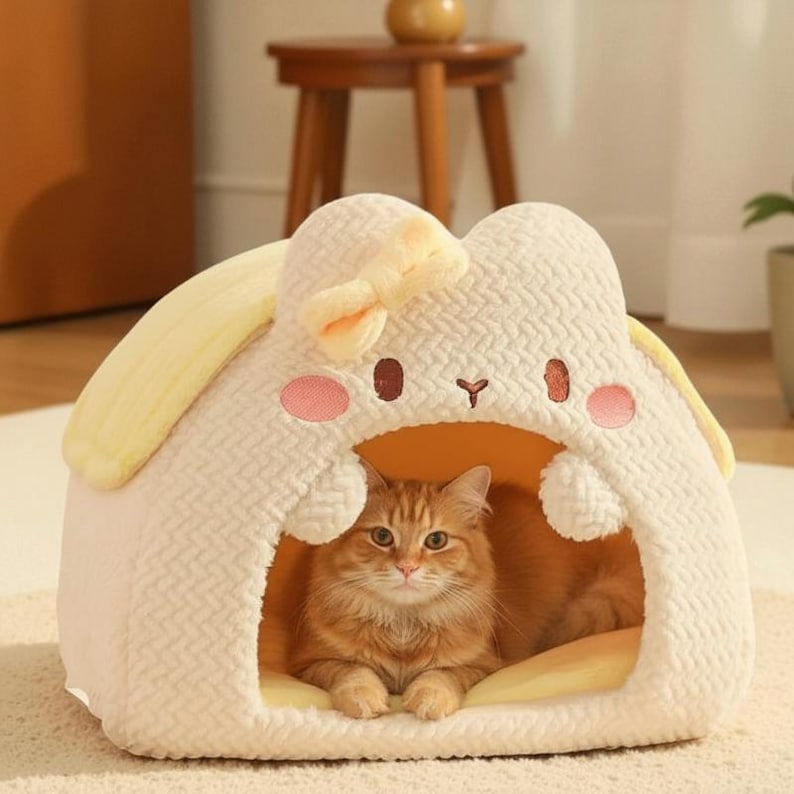 Bunny House Pet Cave – Plush Cat Bed & Cozy Hideaway