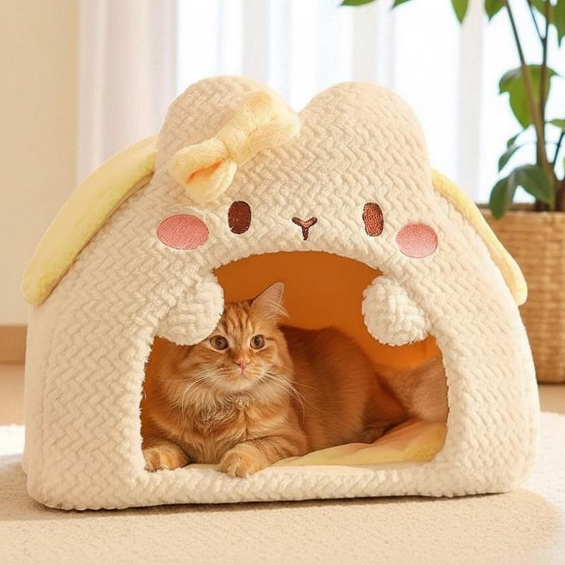Bunny House Pet Cave – Plush Cat Bed & Cozy Hideaway