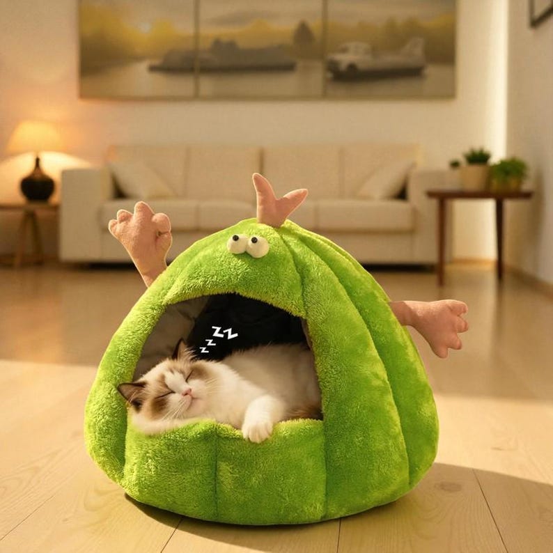 Monster Pet Cave – Plush Cat Bed & Small Dog House
