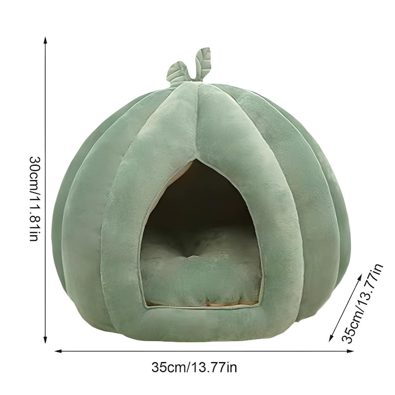 Pumpkin Shape Enclosed Cat Bed Warm Plush Thickened Washable Pet Nest House