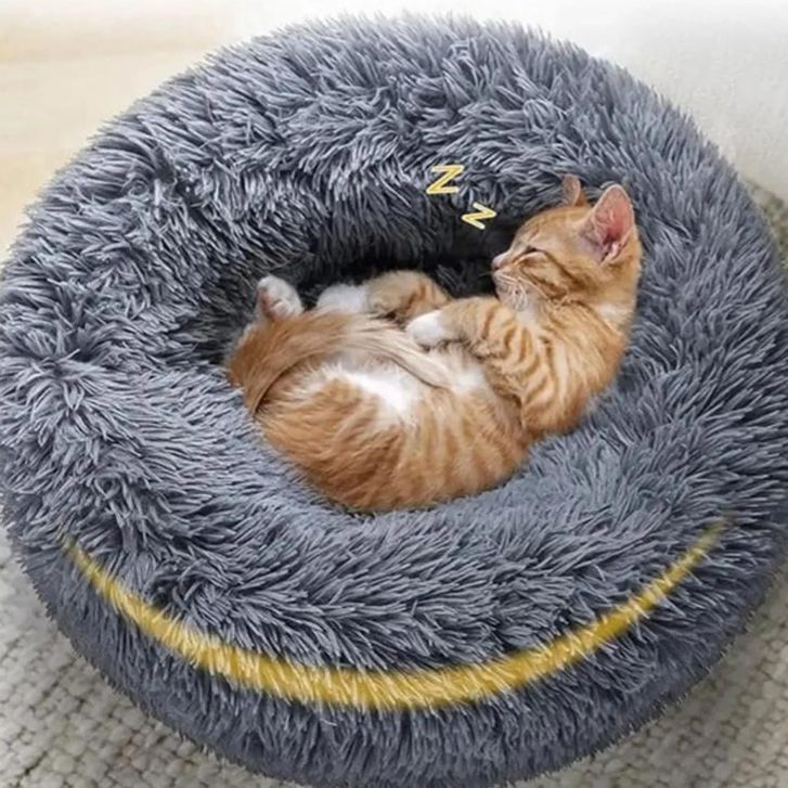 Round Plush Calming Pet Bed for Dogs & Cats – Winter Warm, Washable, Non-Slip, Soft Donut Bed for Small to Large Pets
