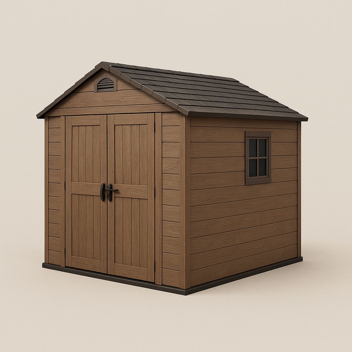 Resin Outdoor Storage Shed with Window and Double Doors Brown 183cm L x 111cm W x 200cm H
