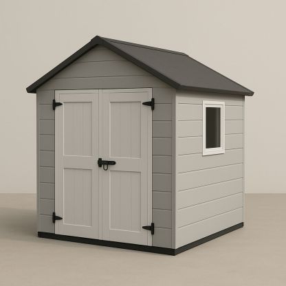 Light Grey Outdoor Storage Shed with Resin and Dark Grey Roof, 180x180x200 cm