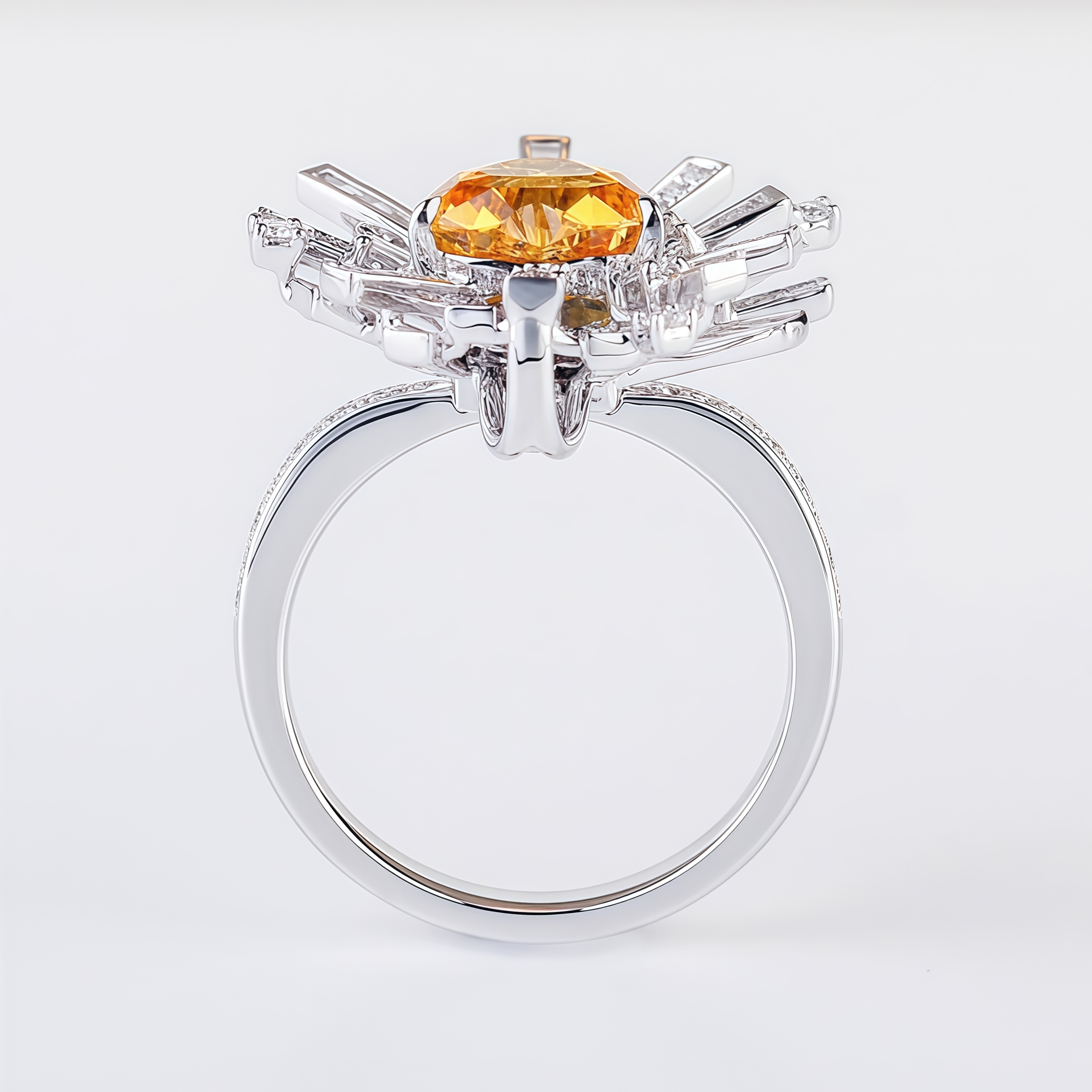 Ring with Lab-Grown Yellow Sapphire in Irregular Design 14k Gold