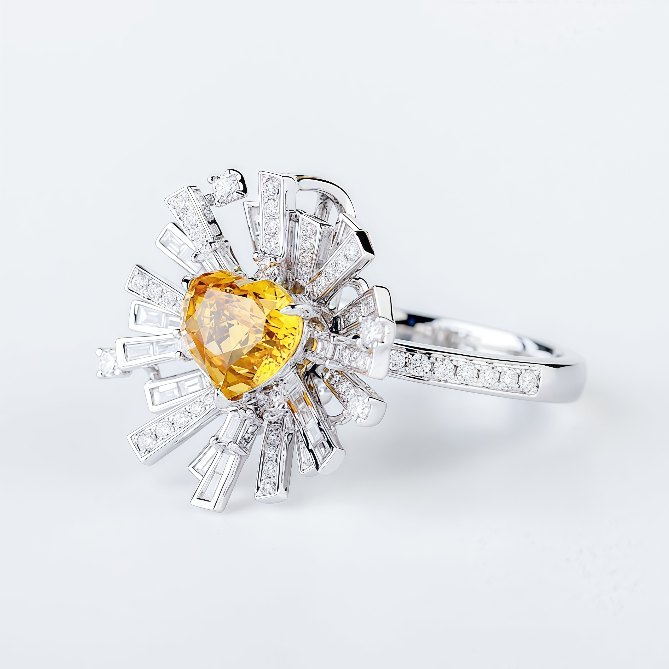 Ring with Lab-Grown Yellow Sapphire in Irregular Design 14k Gold