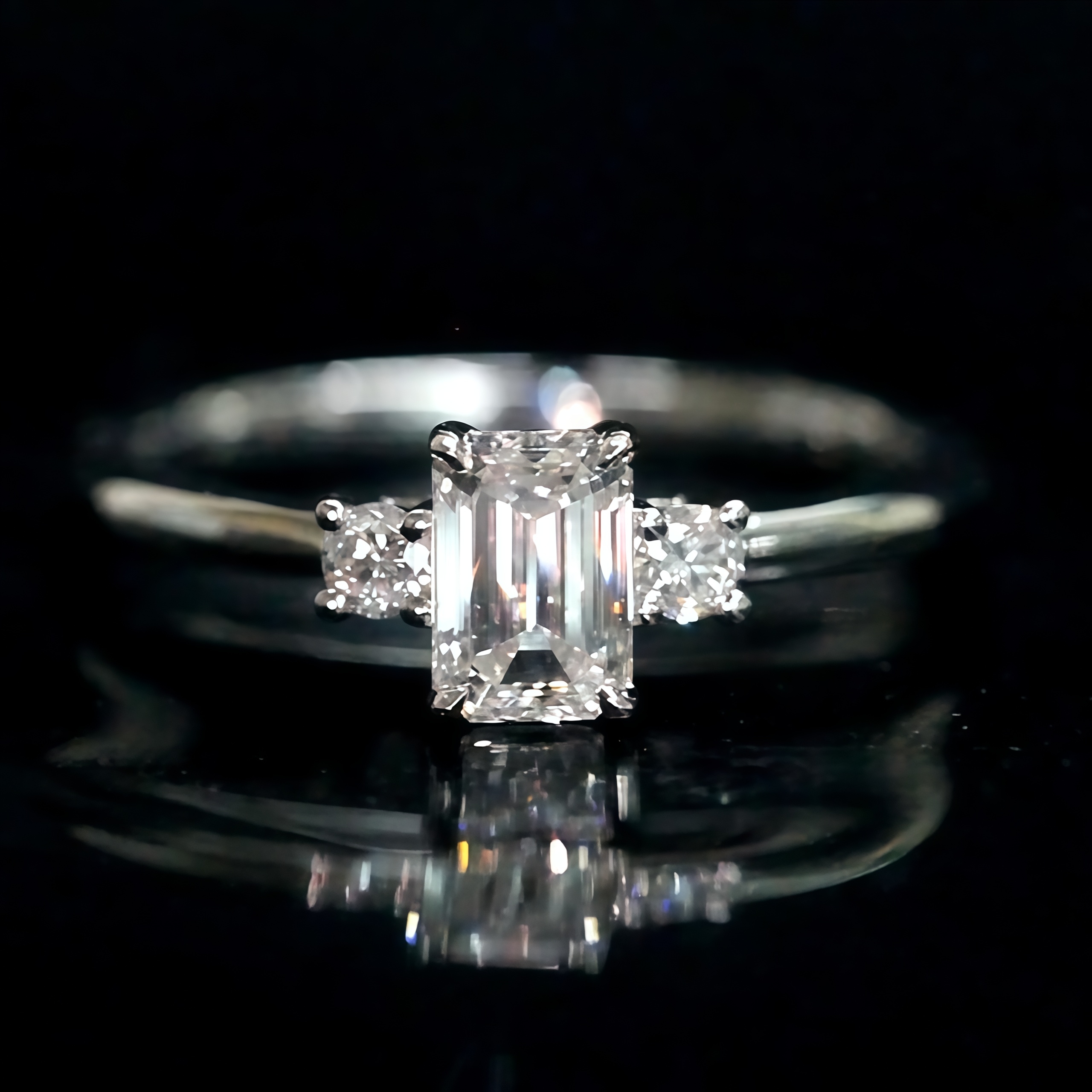 0.6CT Emerald Cut Lab Diamond Three Stone Ring