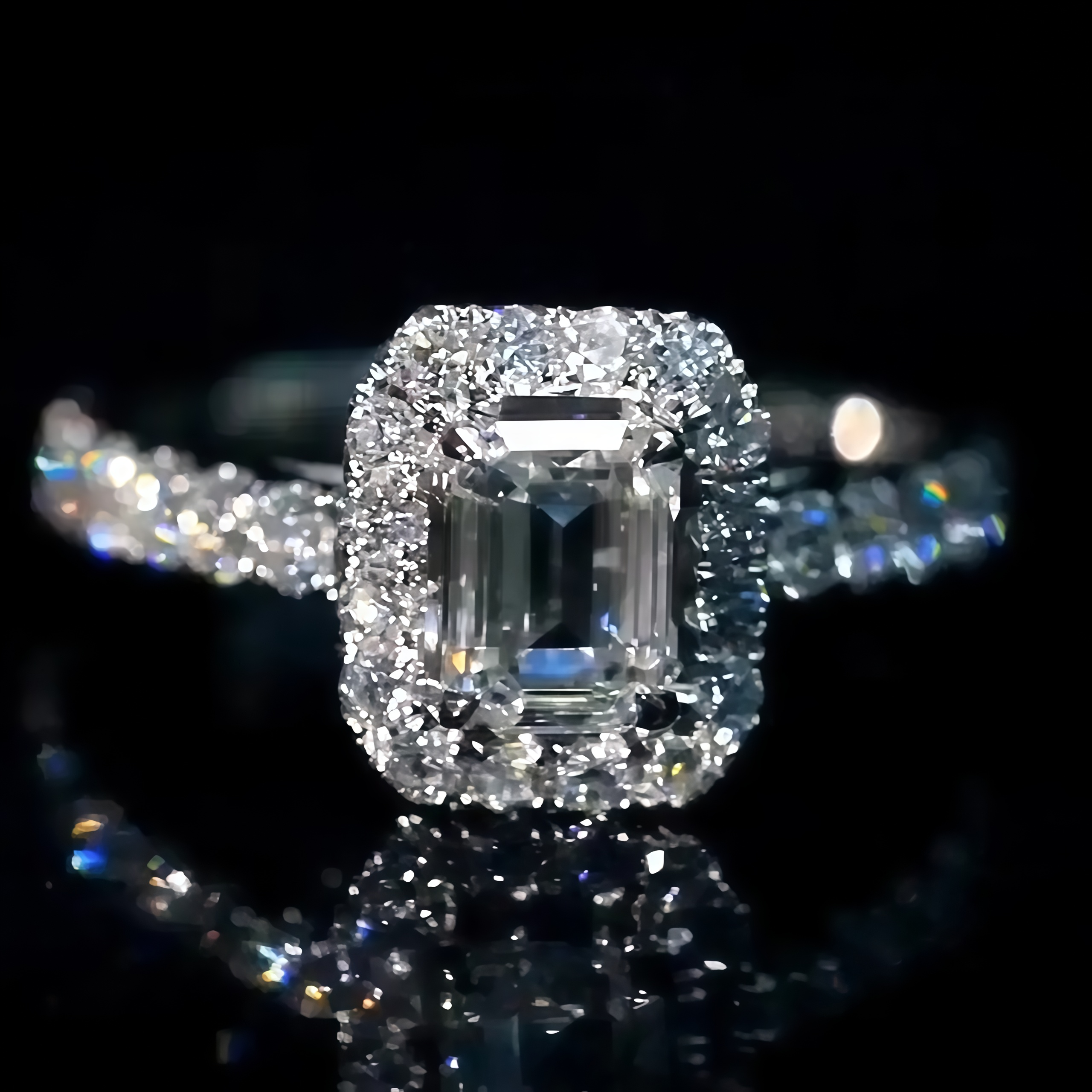 0.8 CT Emerald Cut Lab Diamond Halo Ring