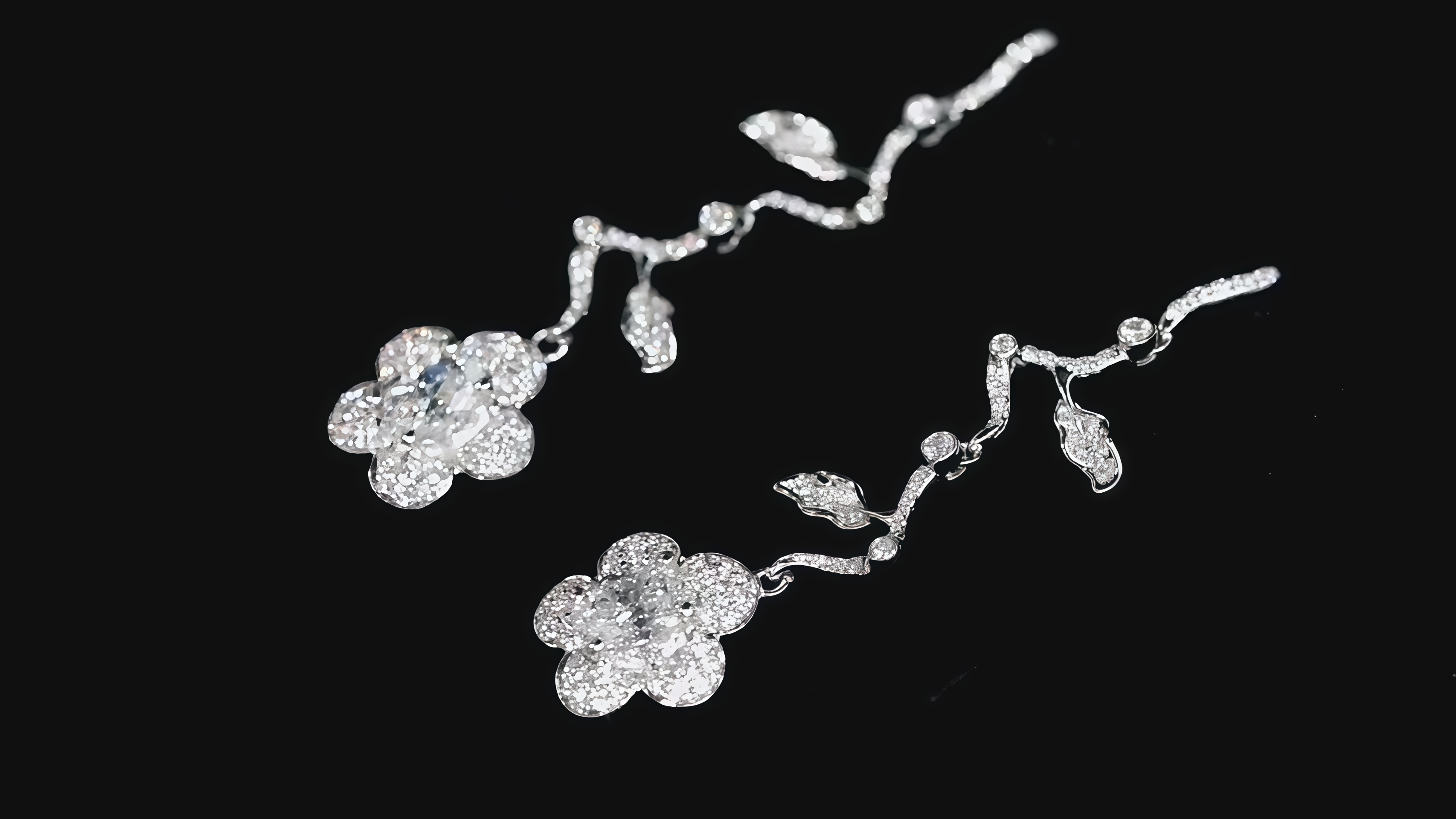 Petal Lab Diamond Drop Earrings 18K White Gold
