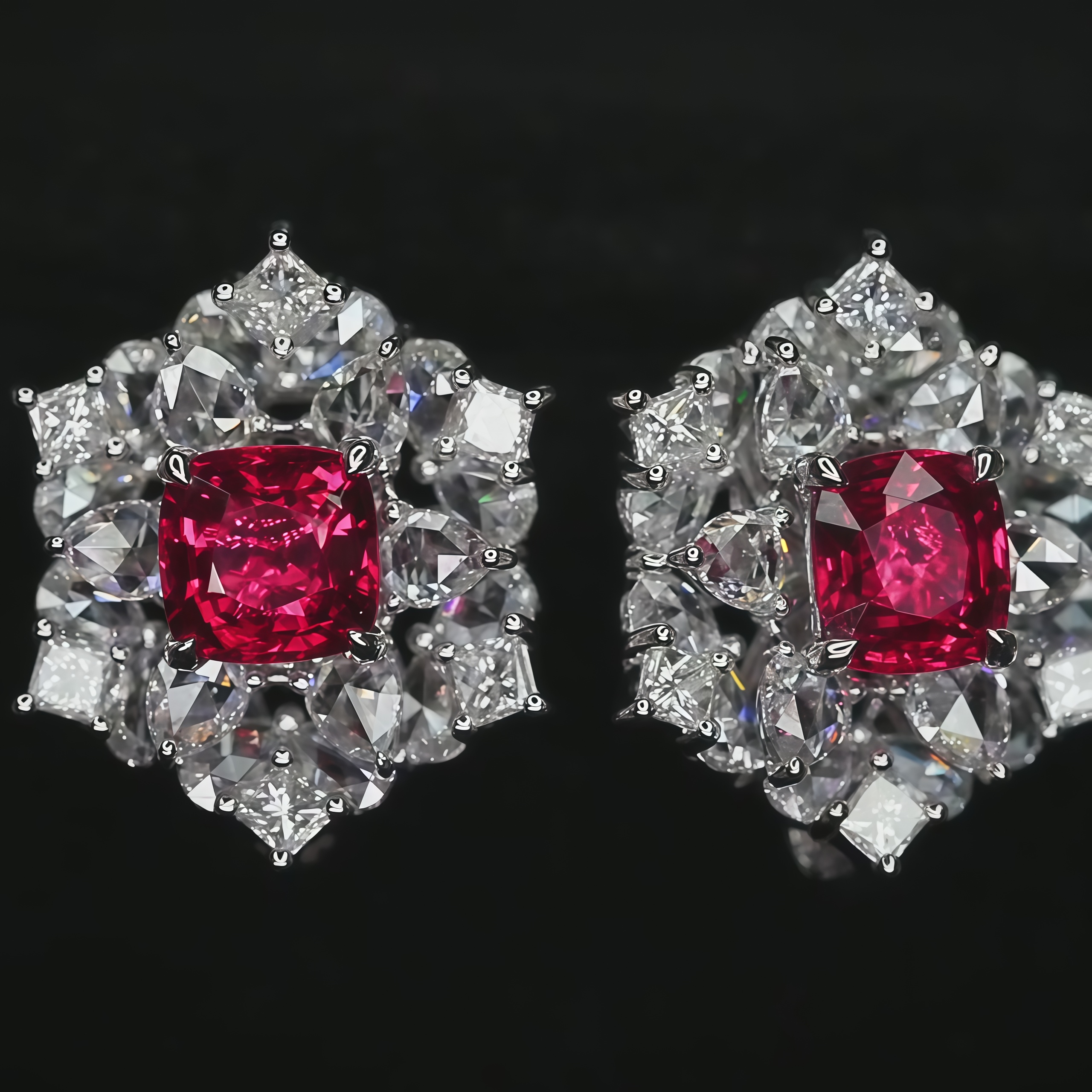 Lab Grown Diamond and Ruby Stud Earrings 14K Gold