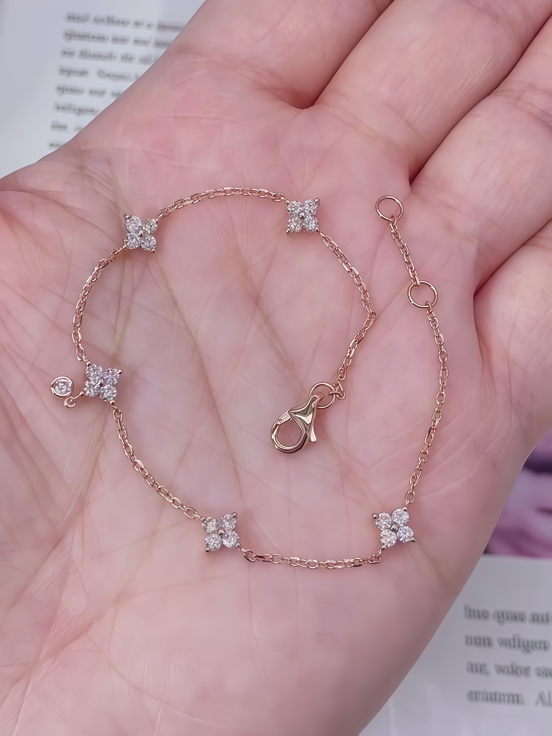 0.5CTW Lab-Grown Diamonds Floral Bracelet 18k Rose Gold