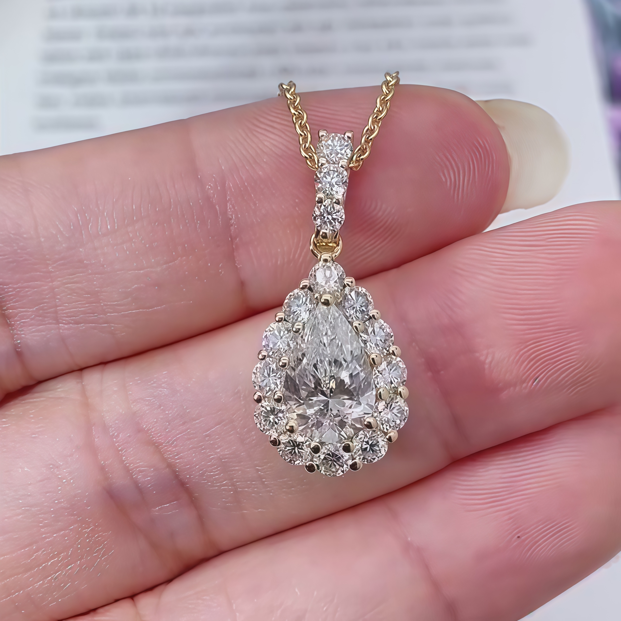 1 Carat Pear Cut Lab-Grown Diamond Pendant Halo Set
