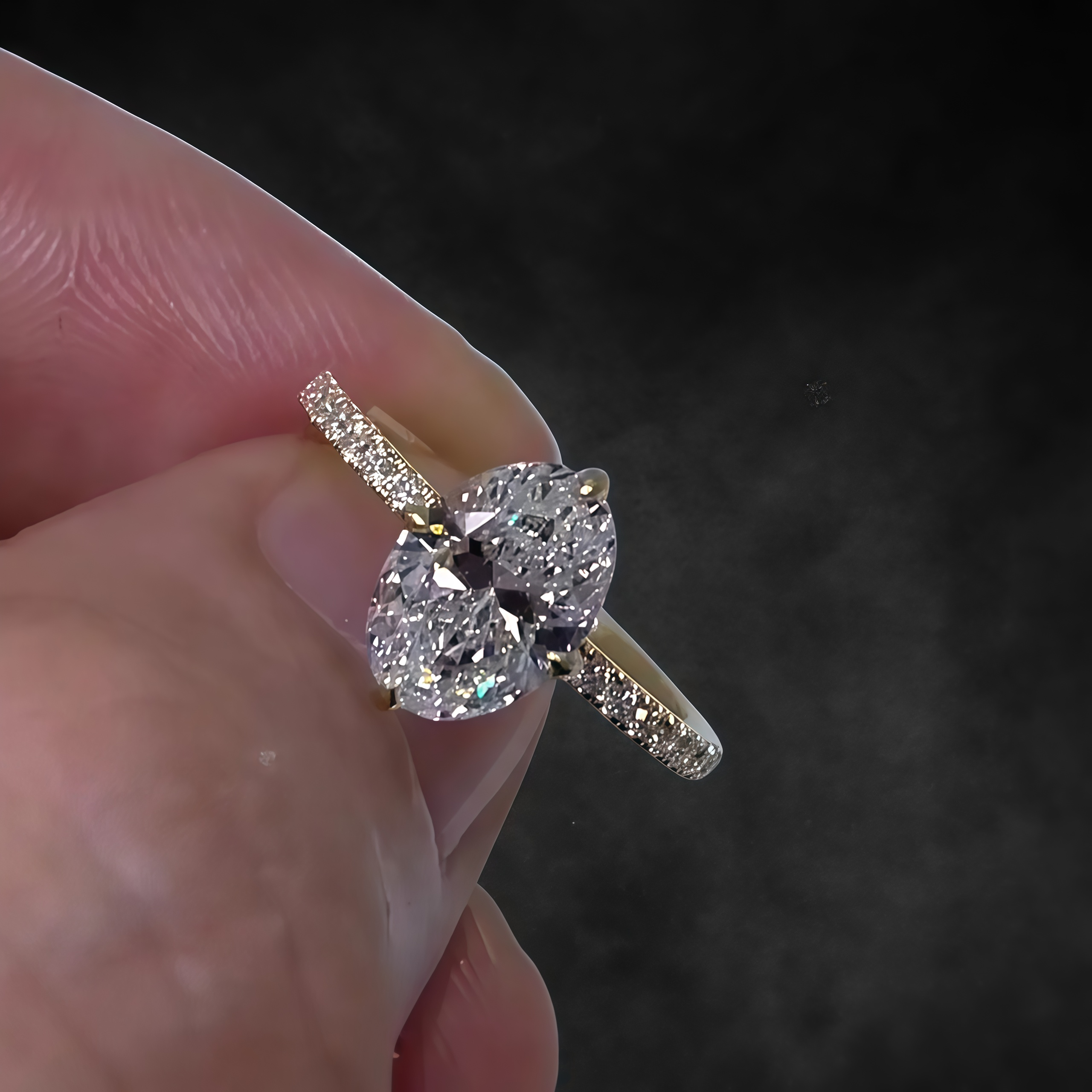 1.11 CT Oval Cut Lab Grown Diamond Pave Engagement Ring