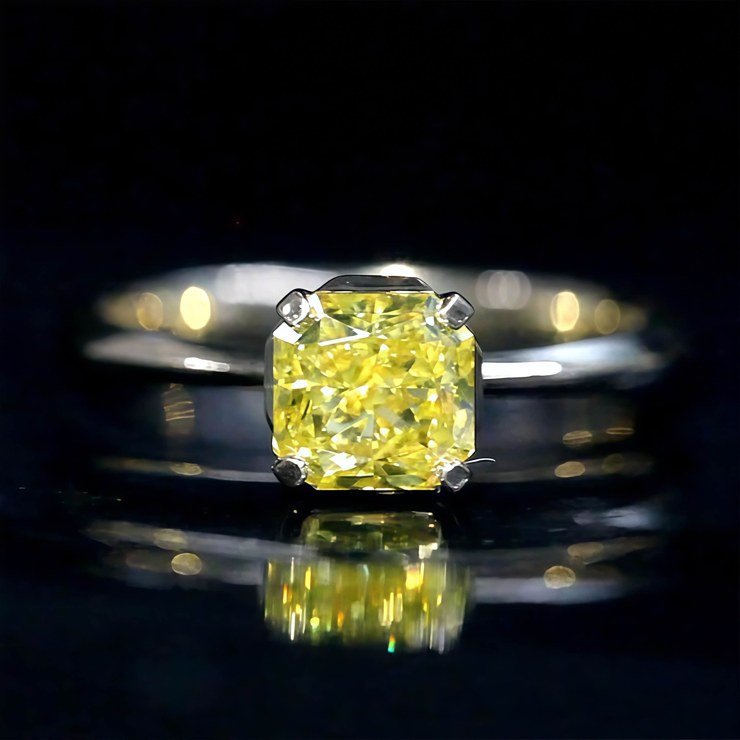 1.22 Carat Radiant Fancy Vivid Yellow Lab Grown Diamond Ring